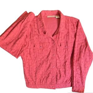Appleseeds Coral Jacket SZ Large 100% Cotton Eyelet Pockets Fully Lined Buttonup